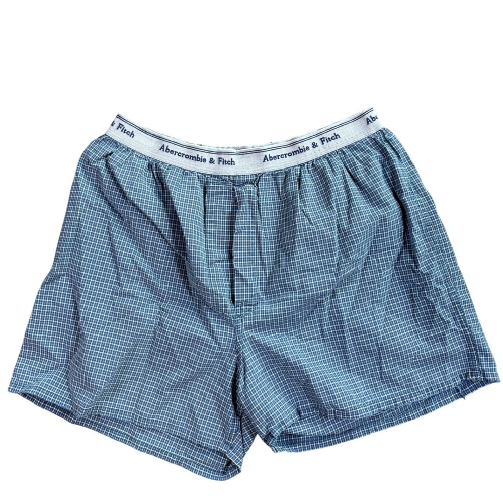 Vintage Cotton Blue Plaid 90's Abercrombie & Fitch Boxer Sleep Shorts Size L